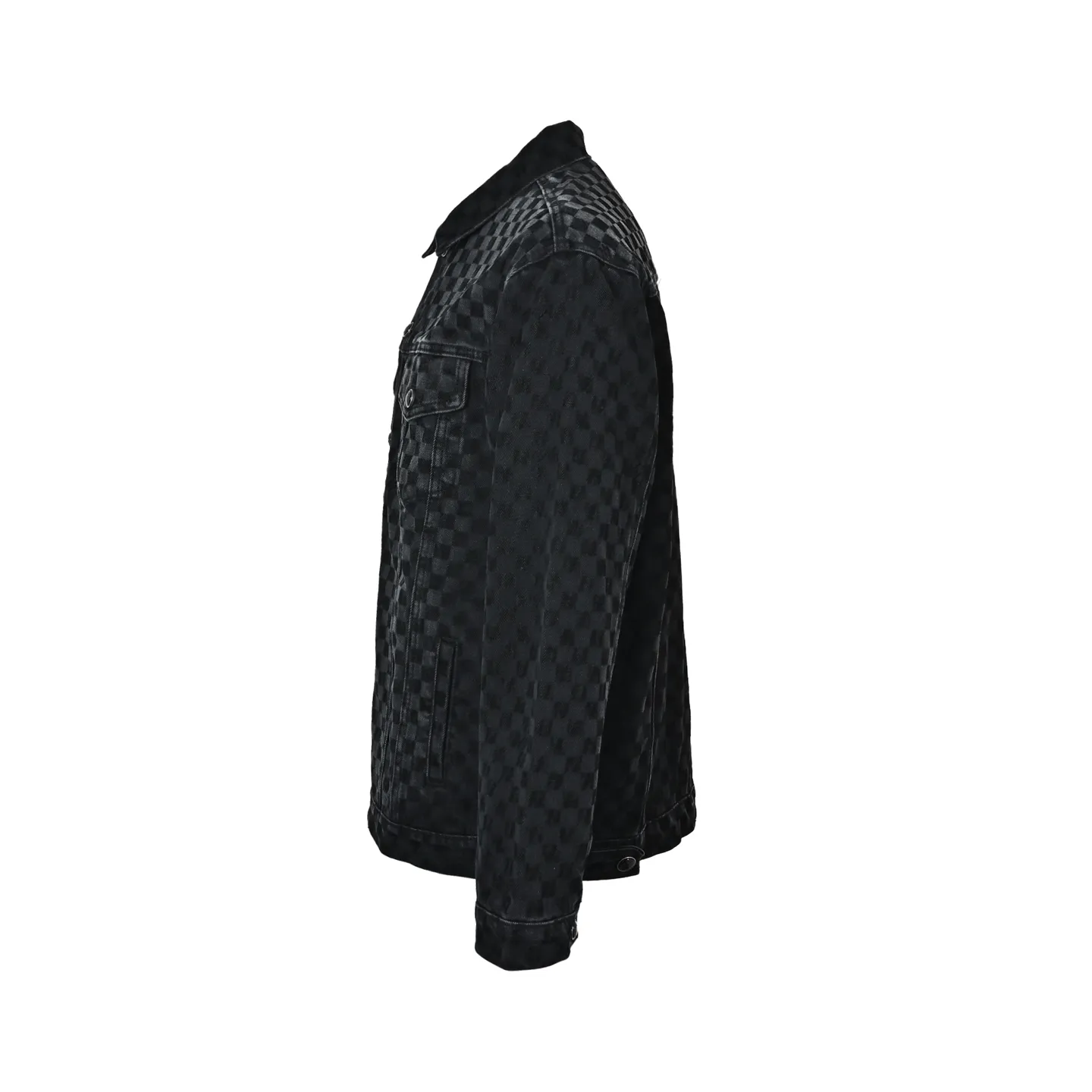 Louis Vuitton/Louis Vuitton Mosaic Flocked Checkered Spliced Denim Jacket